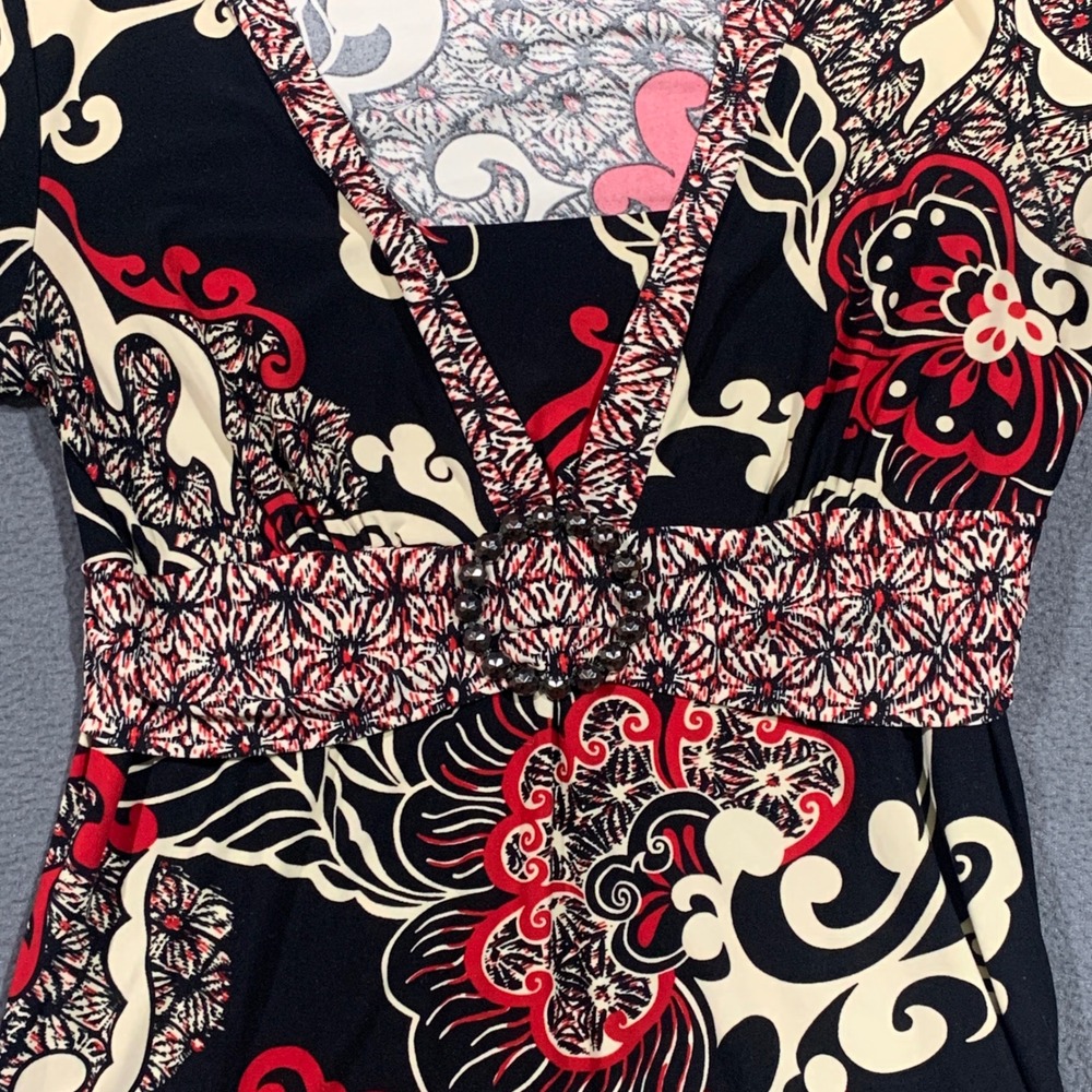 Y2K‎ IN Studio Womens Black Red Floral Paisley V-Neck Empire Waist Tunic Top S - Picture 4 of 7